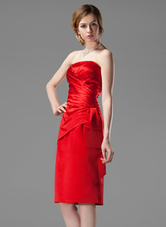 Sheath Strapless Knee-Length Satin Bridesmaid Dress With Ruffle (007001801)