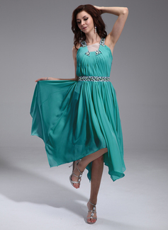 A-Line/Princess Square Neckline Asymmetrical Chiffon Tulle Homecoming Dress With Ruffle Beading (022010373)
