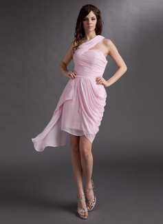 Sheath One-Shoulder Asymmetrical Chiffon Cocktail Dress With Ruffle (016016279)