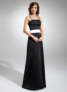 A-Line/Princess Floor-Length Satin Bridesmaid Dress With Sash (007001477)