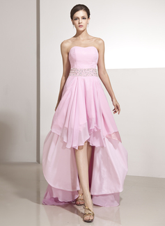 A-Line/Princess Sweetheart Asymmetrical Chiffon Holiday Dress With Ruffle Beading (020014207)