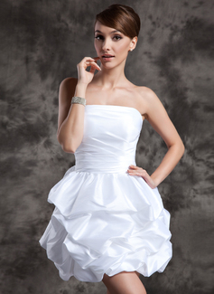 A-Line/Princess Strapless Short/Mini Taffeta Wedding Dress With Ruffle (002024073)
