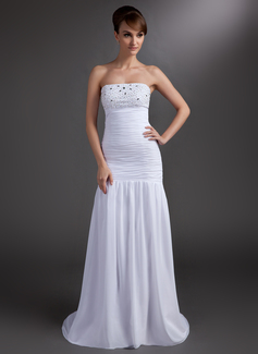 Mermaid Strapless Court Train Chiffon Prom Dress With Ruffle Beading (018004838)