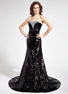 Mermaid Sweetheart Court Train Sequined Prom Dress With Beading (018018907)