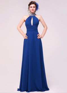 A-Line/Princess Halter Floor-Length Chiffon Evening Dress With Ruffle Beading (017014021)