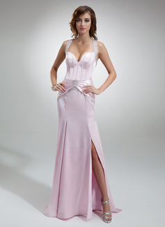 Sheath Sweetheart Court Train Charmeuse Evening Dress With Beading (017016358)