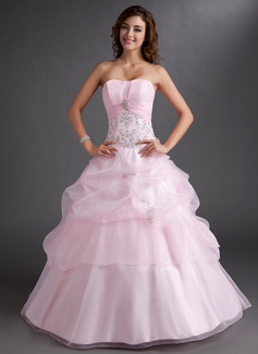 Ball-Gown Sweetheart Floor-Length Organza Quinceanera Dress With Embroidered Ruffle Beading Sequins (021003115)