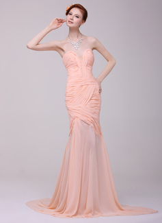 Mermaid Sweetheart Court Train Chiffon Prom Dress With Ruffle Beading (018016216)