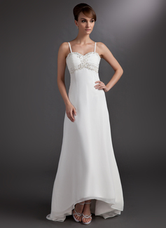 A-Line/Princess Sweetheart Asymmetrical Chiffon Wedding Dress With Lace Beadwork (002012887)