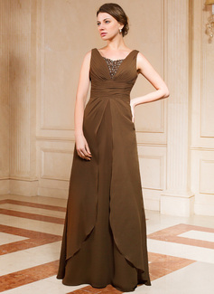 A-Line/Princess V-neck Floor-Length Chiffon Mother of the Bride Dress With Ruffle Beading (008024460)