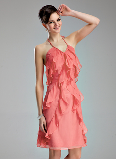 A-Line/Princess Halter Knee-Length Chiffon Homecoming Dress With Ruffle (022019637)