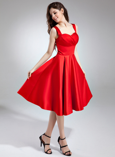 A-Line/Princess Sweetheart Tea-Length Satin Homecoming Dress With Ruffle (022009571)
