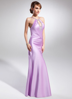 Sheath Halter Floor-Length Satin Evening Dress With Beading (020015064)