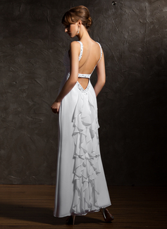 A-Line/Princess V-neck Ankle-Length Chiffon Evening Dress With Beading (017020735)
