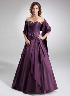 A-Line/Princess Sweetheart Floor-Length Taffeta Quinceanera Dress With Ruffle Beading (021020577)