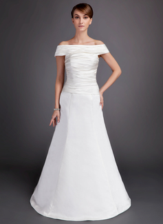 A-Line/Princess Off-the-Shoulder Floor-Length Satin Wedding Dress With Ruffle (002012569)