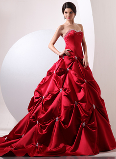 Ball-Gown Sweetheart Cathedral Train Satin Quinceanera Dress With Ruffle Beading (021020697)