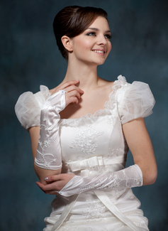 Elastic Satin Beadings Elbow Gloves (014020523)