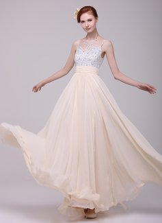 A-Line/Princess V-neck Floor-Length Chiffon Holiday Dress With Ruffle Beading (020016199)