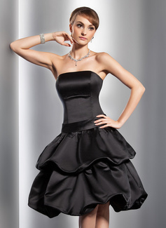A-Line/Princess Strapless Knee-Length Satin Homecoming Dress With Ruffle (022014780)