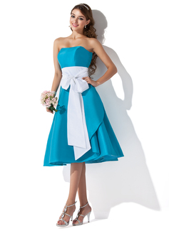 A-Line/Princess Sweetheart Tea-Length Taffeta Bridesmaid Dress With Sash (007004276)