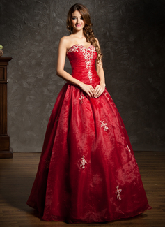 Ball-Gown Sweetheart Floor-Length Organza Quinceanera Dress With Embroidered Ruffle Beading (021004600)