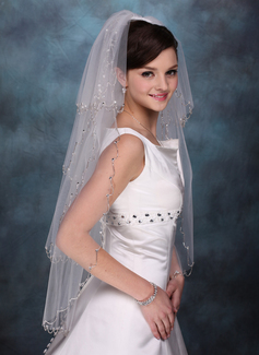 Fingertip Veils Tulle Four-tier Ribbon Edge Wedding Veils With Angel Cut/Waterfall (006020351)