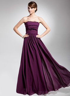 A-Line/Princess Strapless Floor-Length Chiffon Evening Dress With Ruffle (017014692)