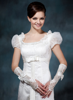 Elastic Satin Beadings Lace Elbow Gloves (014020478)