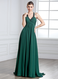 Empire Halter Watteau Train Chiffon Prom Dress With Ruffle Beading (018004885)