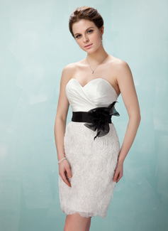 Sheath Sweetheart Short/Mini Taffeta Organza Cocktail Dress With Ruffle Sash Flower(s) (016008406)