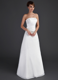 A-Line/Princess Strapless Floor-Length Taffeta Wedding Dress With Ruffle Beadwork (002001666)