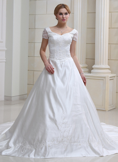 Ball-Gown Sweetheart Chapel Train Organza Satin Wedding Dress With Embroidery Beadwork (002011993)