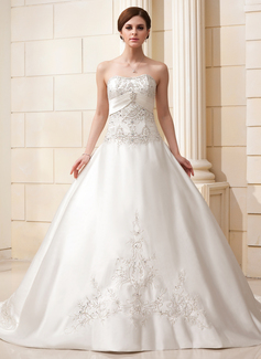 Ball-Gown Sweetheart Cathedral Train Satin Wedding Dress With Embroidery Beadwork (002011582)