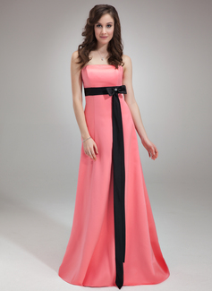 Empire Strapless Sweep Train Satin Bridesmaid Dress With Sash Beading (007001482)