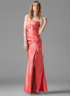 Sheath Strapless Floor-Length Taffeta Evening Dress With Ruffle Beading (017004317)