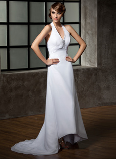 A-Line/Princess Halter Asymmetrical Chiffon Wedding Dress With Ruffle Beadwork Sequins (002011696)