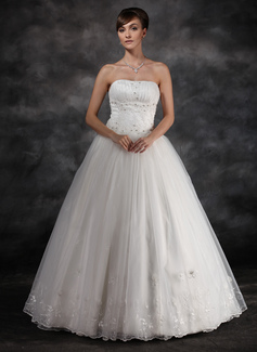 Ball-Gown Strapless Floor-Length Organza Charmeuse Wedding Dress With Ruffle Lace Beadwork (002016939)