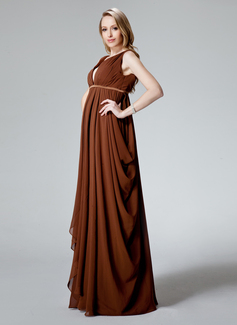 Empire V-neck Floor-Length Chiffon Charmeuse Maternity Bridesmaid Dress With Ruffle Sash (045022467)