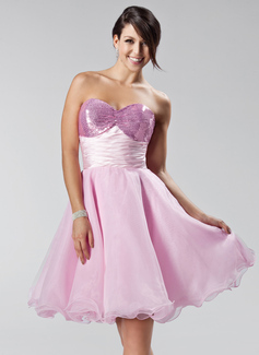 Empire Sweetheart Short/Mini Organza Charmeuse Sequined Homecoming Dress With Ruffle (022020625)