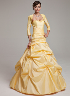 Ball-Gown Sweetheart Floor-Length Taffeta Quinceanera Dress With Ruffle Beading (021002888)