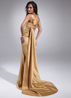 Sheath One-Shoulder Watteau Train Satin Evening Dress With Ruffle (017018656)