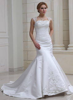 Mermaid Sweetheart Court Train Satin Tulle Wedding Dress With Embroidery Beadwork Sequins (002012227)