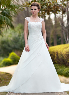 A-Line/Princess Strapless Cathedral Train Chiffon Wedding Dress With Ruffle Lace Beadwork (002011638)