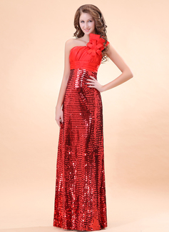 A-Line/Princess One-Shoulder Floor-Length Charmeuse Sequined Evening Dress With Ruffle (017014393)
