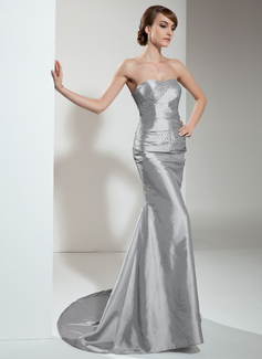 Mermaid Sweetheart Court Train Taffeta Evening Dress With Ruffle Beading (017021129)