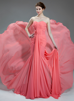 Mermaid Sweetheart Chapel Train Chiffon Prom Dress With Ruffle (018024365)
