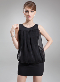 Sheath Scoop Neck Short/Mini Chiffon Cocktail Dress With Ruffle (016008690)