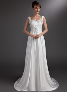 A-Line/Princess Sweetheart Court Train Charmeuse Wedding Dress With Ruffle Lace Beadwork (002016735)