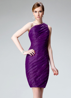 Sheath One-Shoulder Knee-Length Organza Cocktail Dress With Ruffle (016002971)